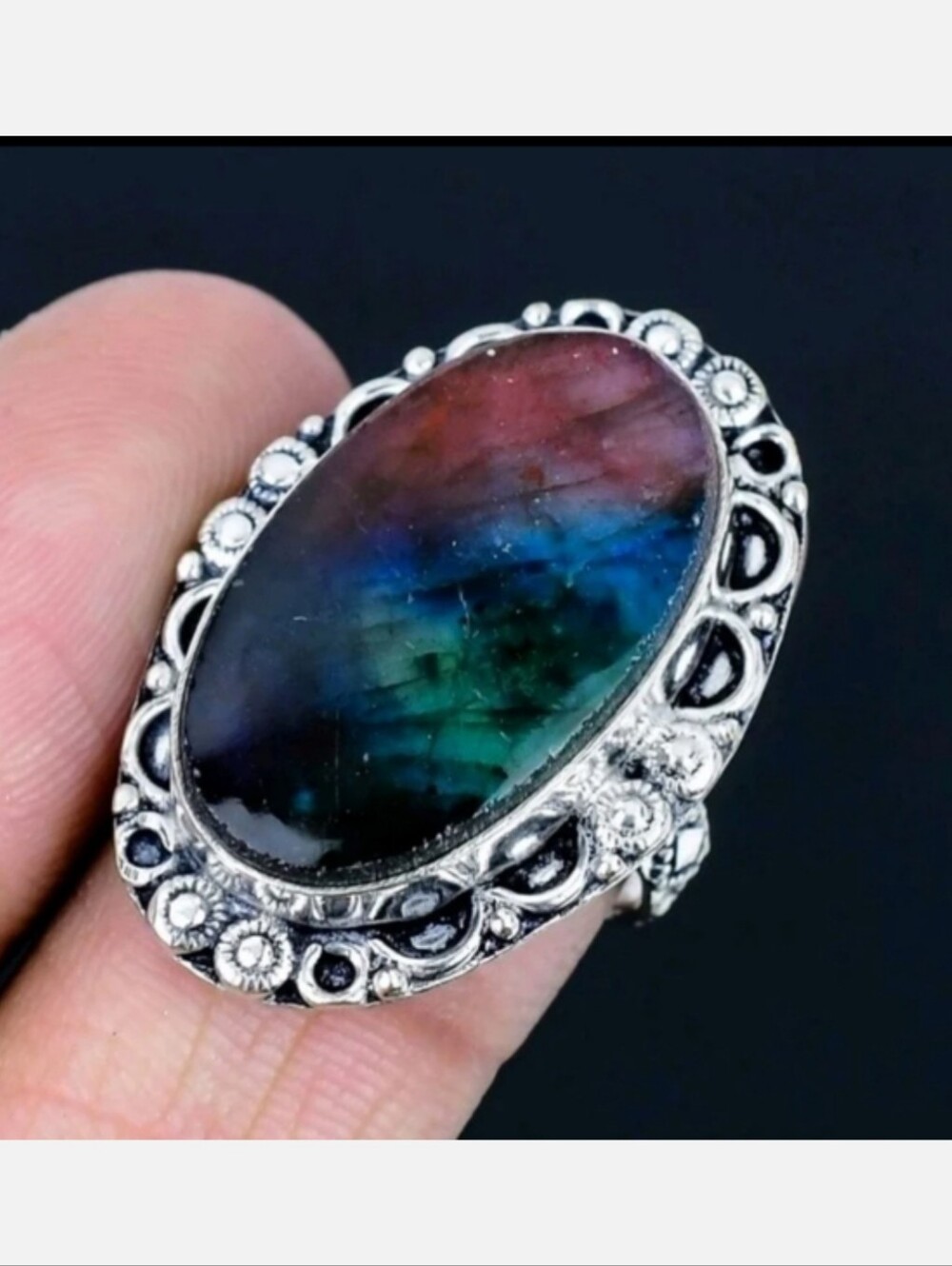 Multi-Fire Labradorite Gemstone Jewelry 925 Sterling Silver Handmade Ring